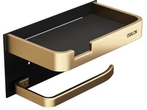 MSEVC Black Gold Toilet Paper Holder Bathroom Wall Mount Multifunction WC Paper Phone Holder Shelf Towel Roll Shelf Accessories