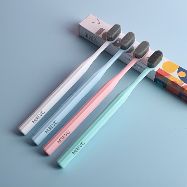 MSEVC Japanese Style Bamboo Charcoal Toothbrush with - Super Soft Microfiber Bristles, Full -Recommended for Adults & Gums, 4 Colors (for & Travel) - Boxed Suitable for Adults