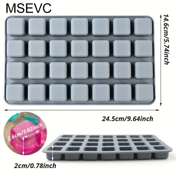 MSEVC 1/2/3pcs Silicone ice Cube Trays, 28 Square Cubes Easy Release And Space Saving, ideal for Freezing, Whiskey, Cocktails, Beer, Candy, Food-Grade Silicon